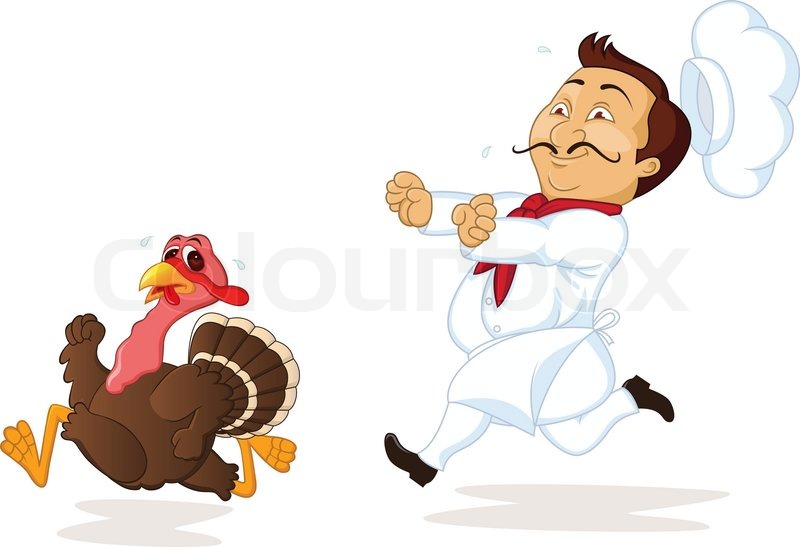 800x547 Chef Running, Trying To Catch Turkey Stock Vector Colourbox