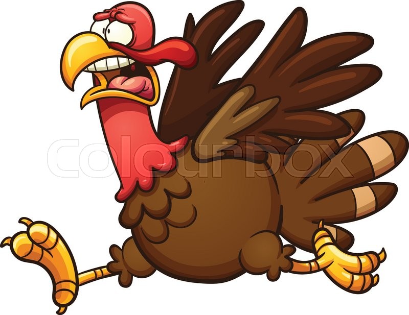 800x617 Scared Cartoon Turkey Running. Vector Clip Art Illustration With