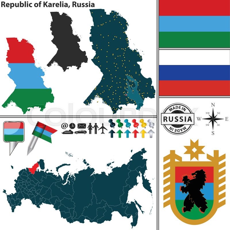 800x800 Vector Map Of State Republic Of Karelia With Coat Of Arms And