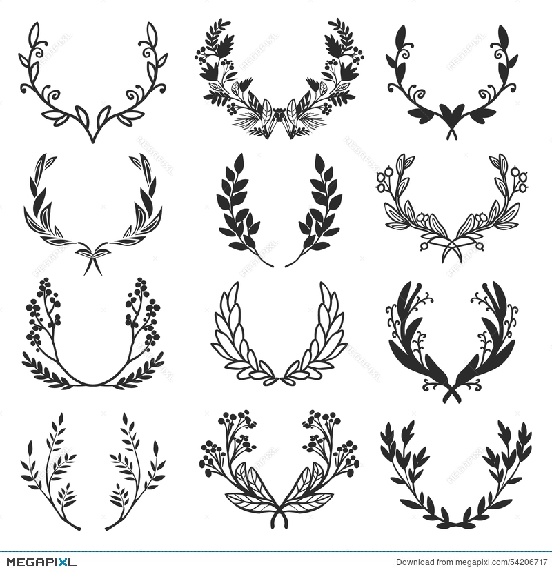 800x830 Vintage Set Of Hand Drawn Rustic Laurels. Floral Vector Graphic