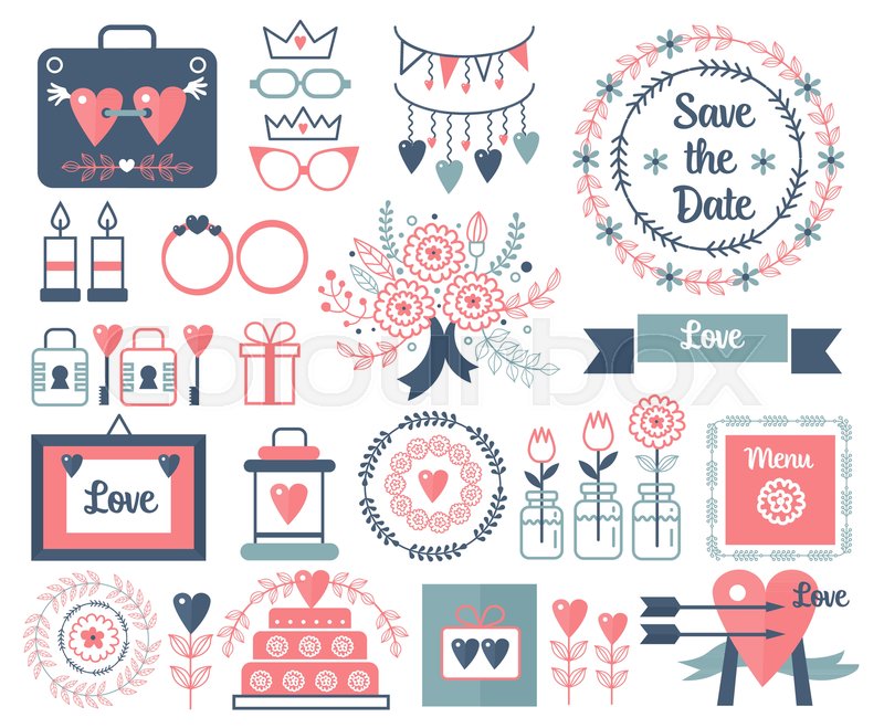 800x659 Rustic Vector Hand Drawing Wedding Elements Set. Floral Vintage