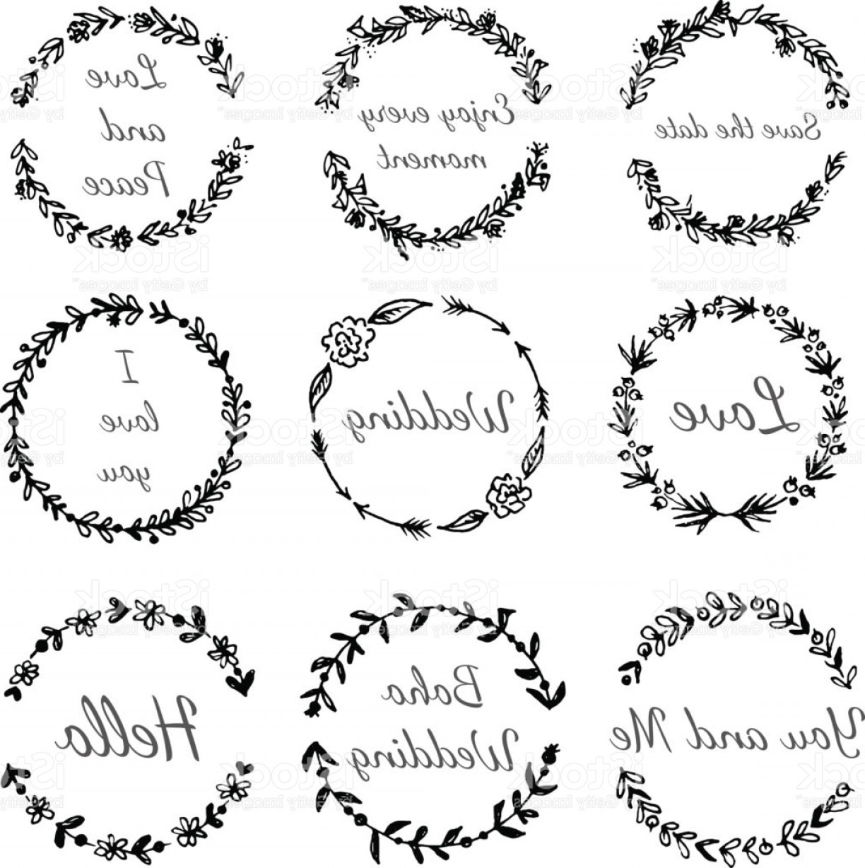 1224x1228 Set Of Hand Drawn Floral Wreath Vector Vintage Illustration Gm