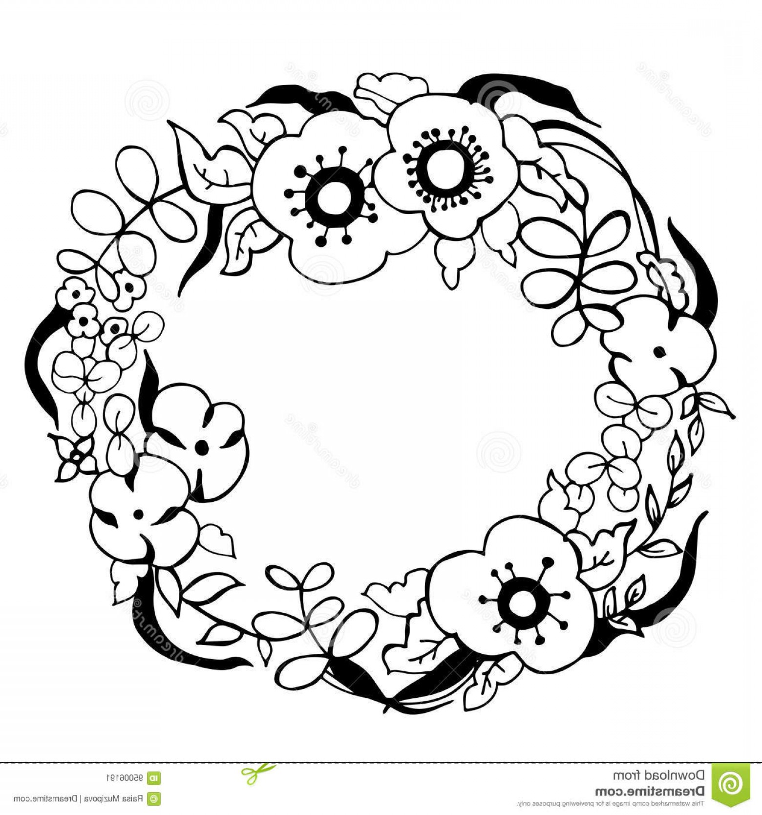 1560x1668 Stock Illustration Hand Drawn Flowers Floral Wreath Vector