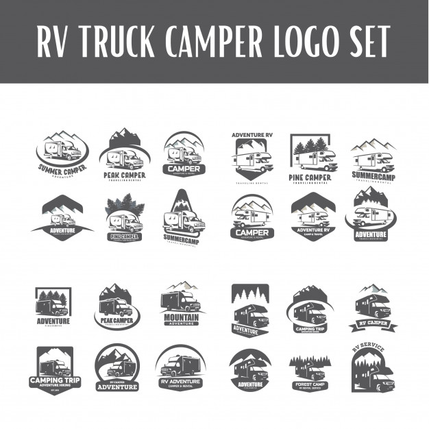 626x626 Rv Truck Camper Logo Template Set Vector Premium Download