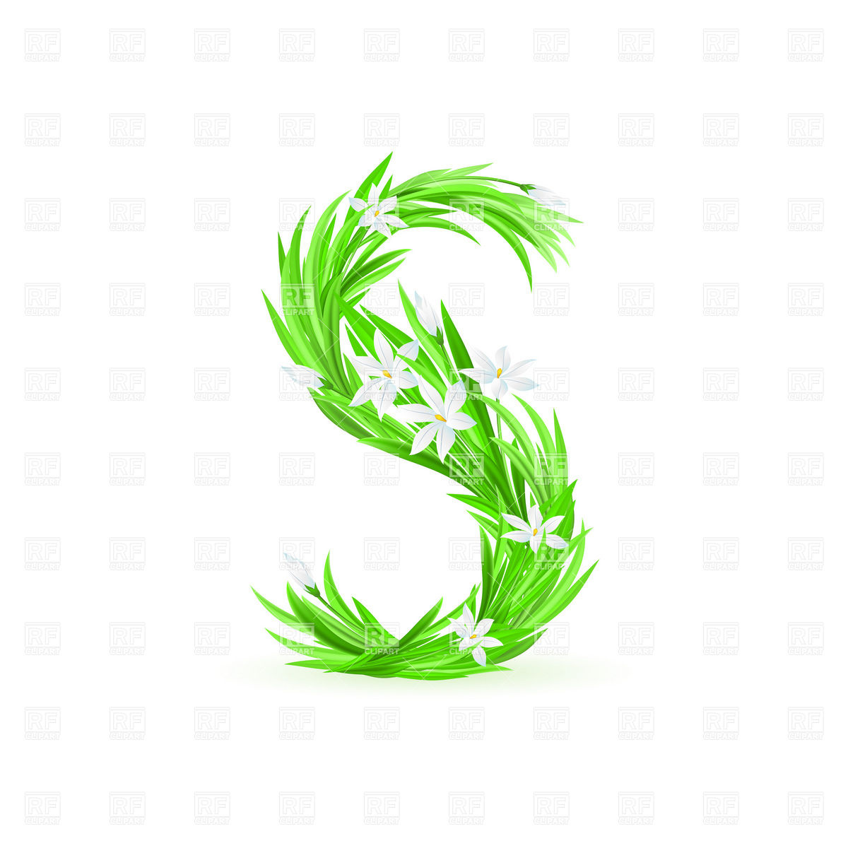 1200x1200 Grass And Spring Flowers Font Letter S Vector Image Vector