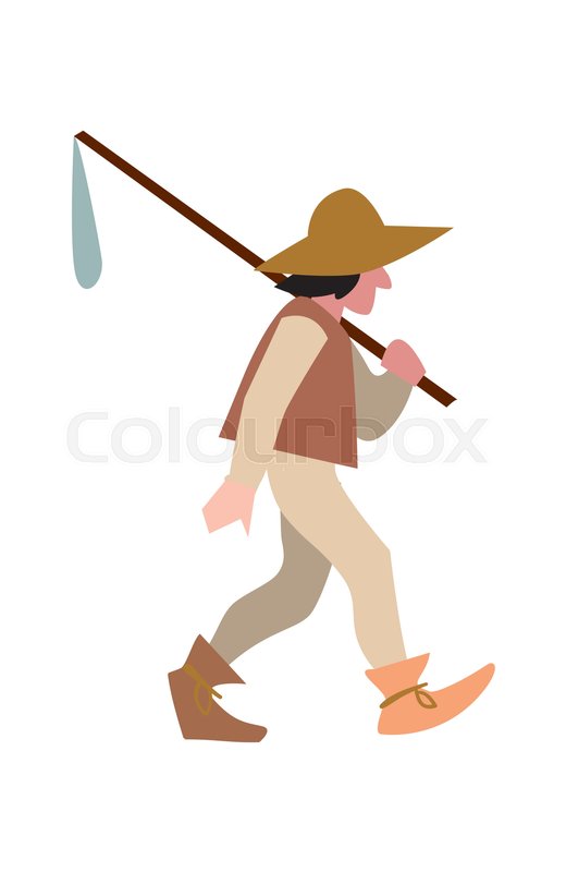 520x800 Medieval Peasant In Hat And With Sack Vector Illustration Isolated