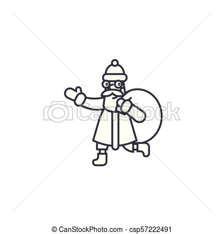 450x470 Santa Claus With A Sack Vector Line Icon, Sign, Illustration On