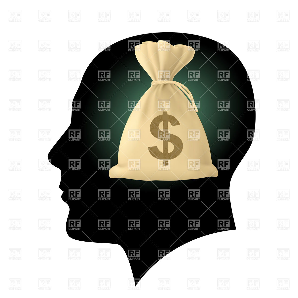 1200x1200 Silhouette Of Human Head With Money Sack Vector Image Vector