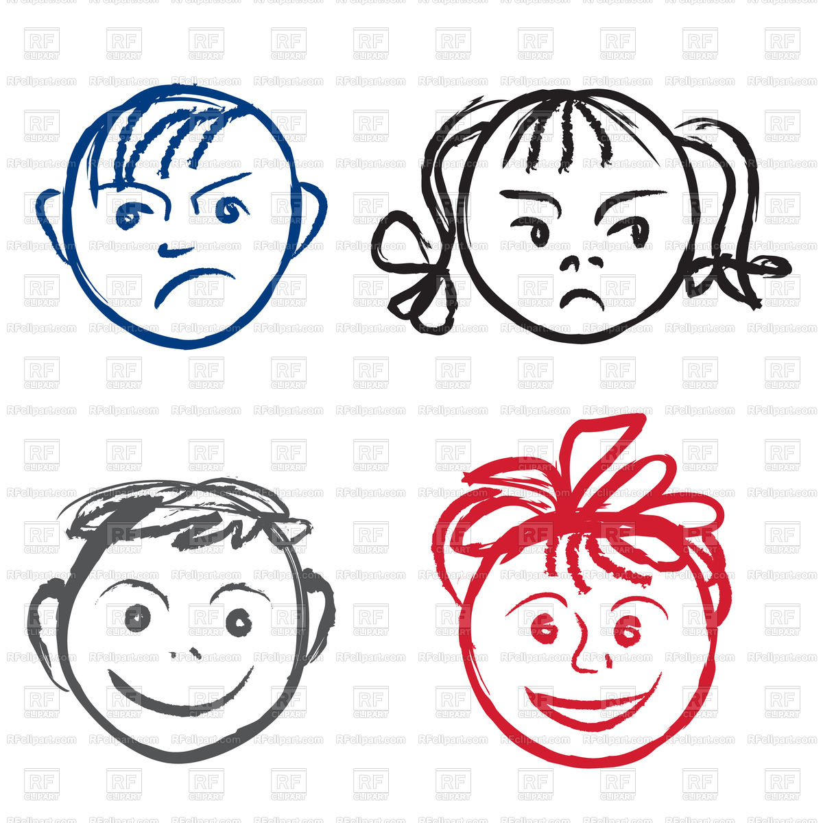 1200x1200 Kids Smile And Sad Faces Vector Image Vector Artwork Of Children
