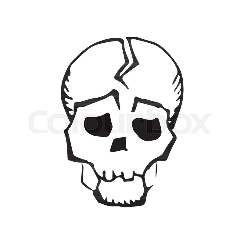 800x800 Broken Skull Drawing. Sad Vector Skull Icon. Grunge Style Image