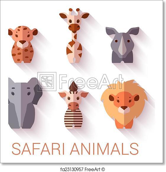 561x581 Free Art Print Of Vector Set Of Six Safari Animals On White