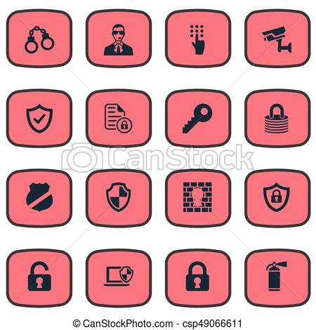 450x470 Vector Illustration Set Of Simple Safety Icons. Elements Password