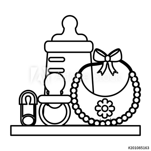 500x500 Baby Shower Gifts Girl Bottle Bib Pacifier Safety Pin Vector