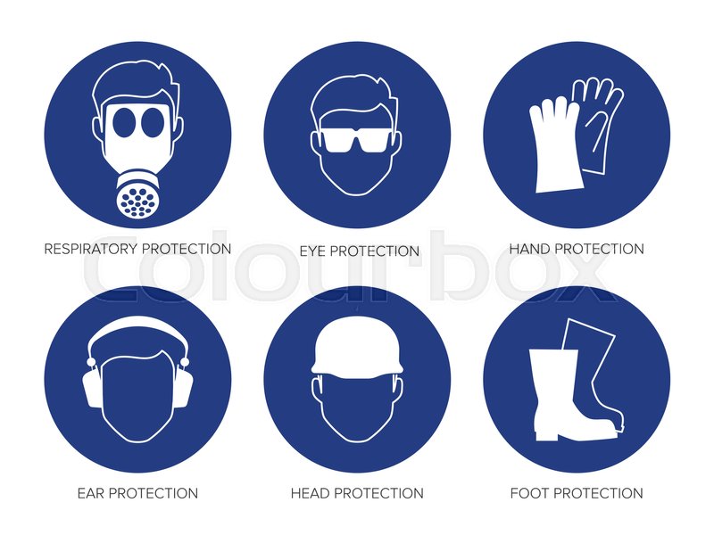800x600 Vector Safety Signs, Set Of Six Blue Pictograms Stock Vector