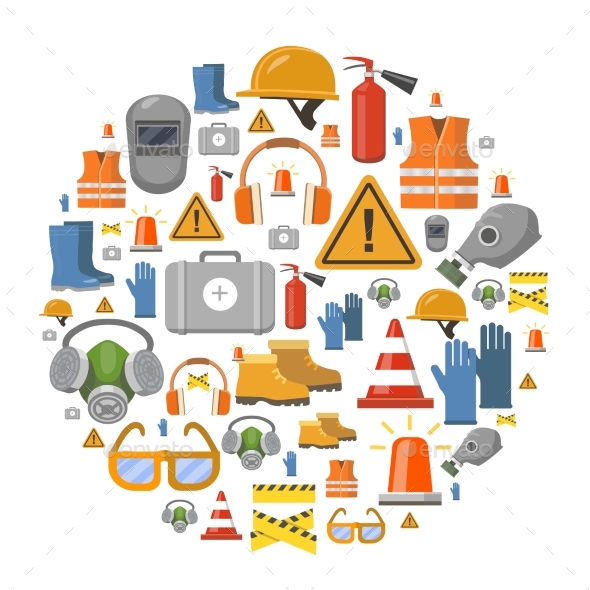 590x590 Safety Work Flat Vector Icons Round Background By Lightgirl