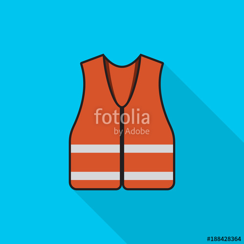 500x500 Orange Safety Vest Icon With Long Shadow On Blue Background, Flat