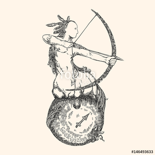 500x500 Vintage Sign Of Zodiac. Sagittarius. Vector Illustration. Stock