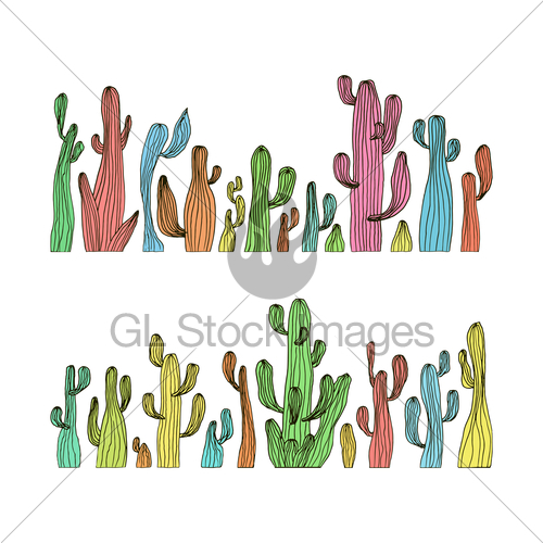 500x500 Vector Illustration Of Saguaro Cactus. Color Cactus Set Gl Stock