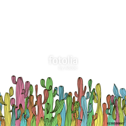 500x500 Vector Seamless Cactus Border From Colorful Saguaro Cactus. Sketch