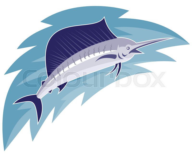 800x651 Vector Illustration Of A Sailfish Jumping Done In Art Deco Retro