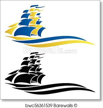 362x382 Art Print Of Sailing Ship Vector Graphic Illustration Barewalls