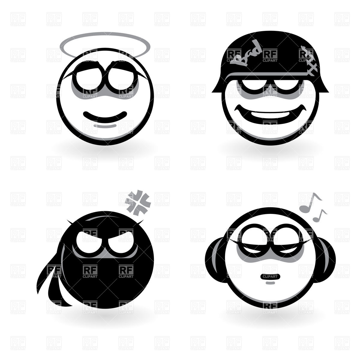 1200x1200 Smiley Face Icons With Emotions (Saint, Ninja, Dj And Soldier
