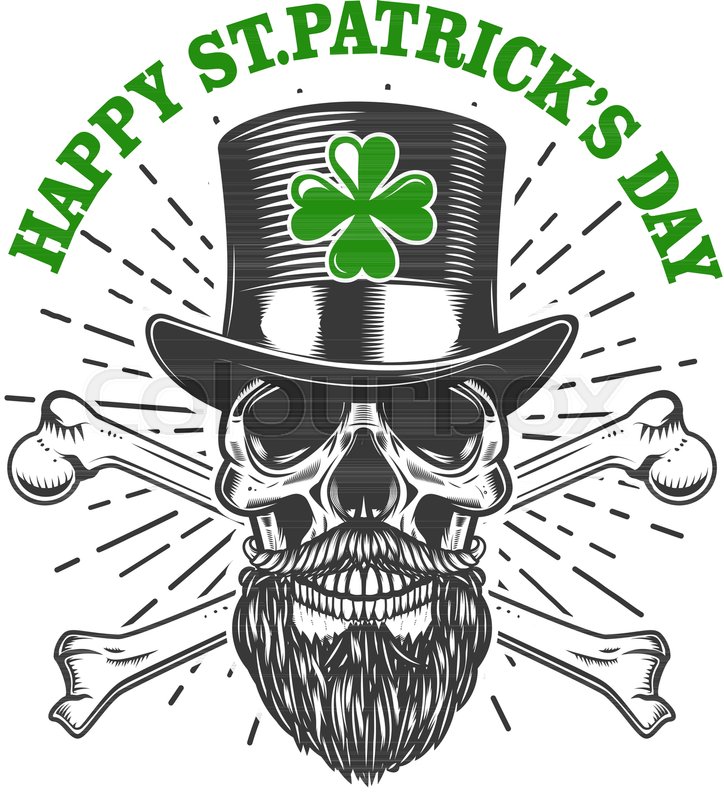 724x800 Happy Saint Patrick Day. Irish Leprechaun Skull With Clover