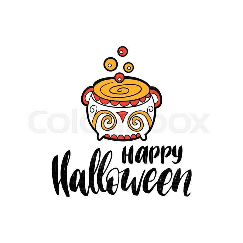 800x800 Pot Vector Illustration With Happy Halloween Lettering For Party
