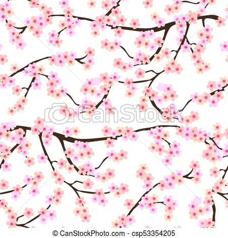 450x470 Sakura Blossom In Japanese Garden. Seamless Vector Pattern