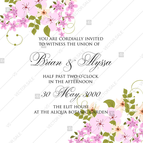 600x600 Pink Rustic Ornament Floral Sakura Vector Marriage Invitation