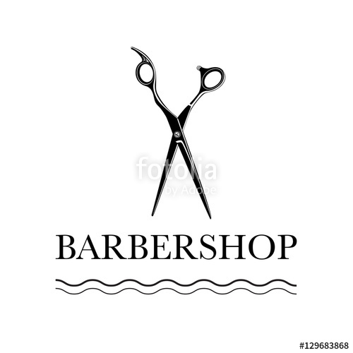 500x500 Logo For Barbershop, Hair Salon With Barber Scissors. Vector