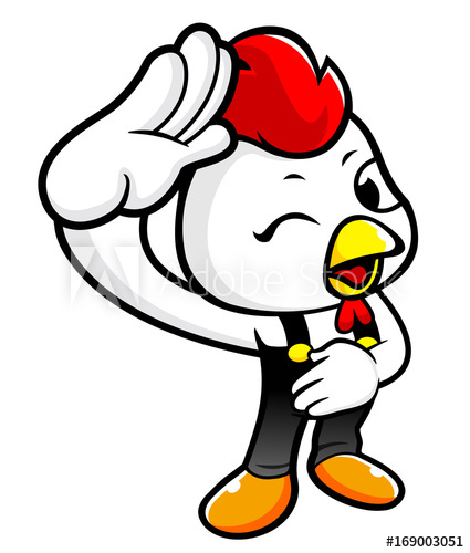 425x500 Rooster Character Is To Make A Salute. Vector Illustration