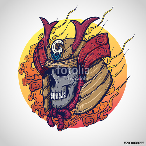 500x500 Samurai Warrior Skull Tattoo Design, Vector Illustration. Stock