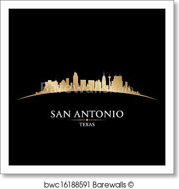 362x382 Art Print Of San Antonio Texas City Skyline Silhouette Black