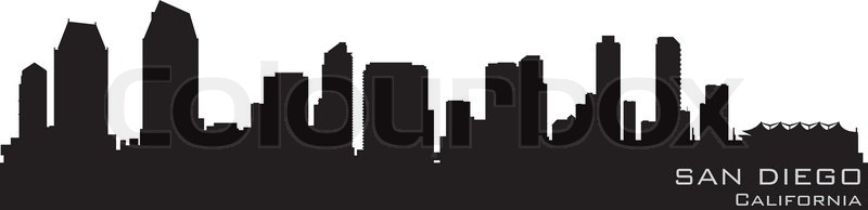 800x194 San Diego, California Skyline Detailed Vector Silhouette Stock