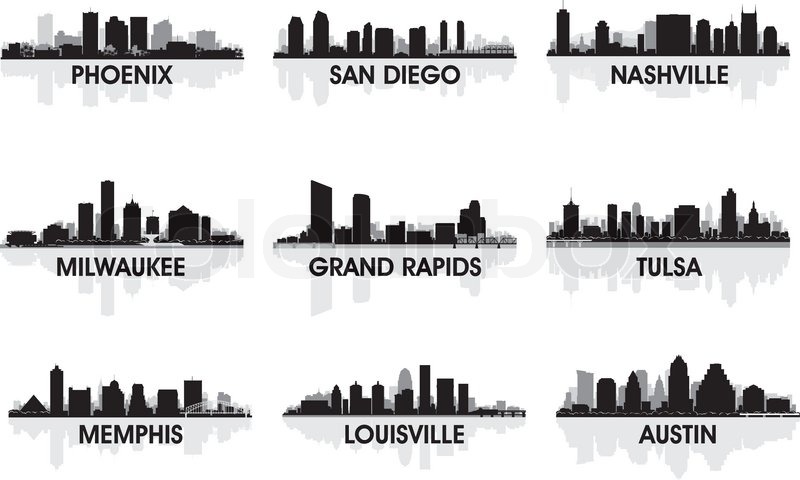 800x480 American Cities Skyline Set Stock Vector Colourbox