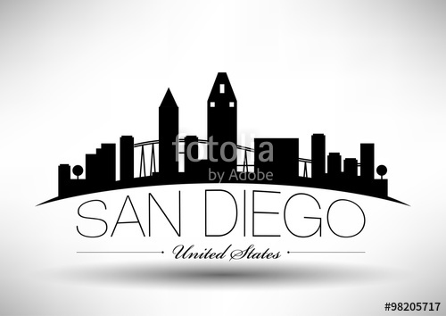500x354 Vector San Diego Skyline Design With Typography Stock Image And