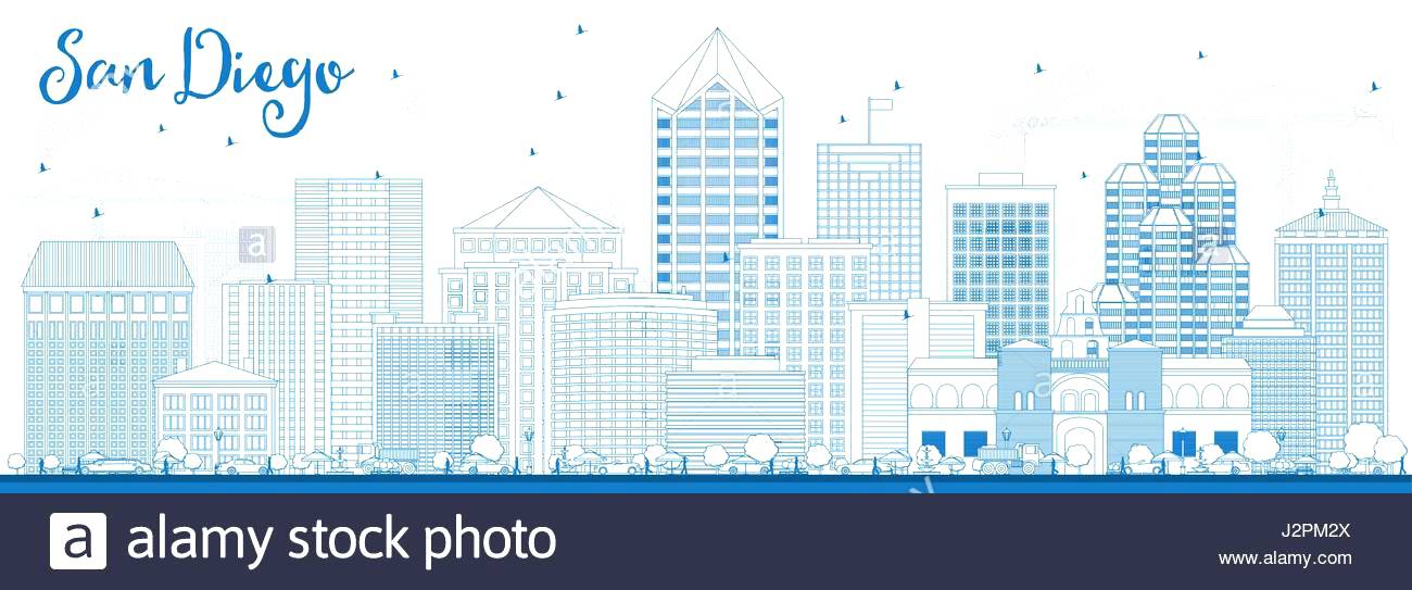 1300x543 Outline Skyline With Blue Buildings Vector Illustration Business