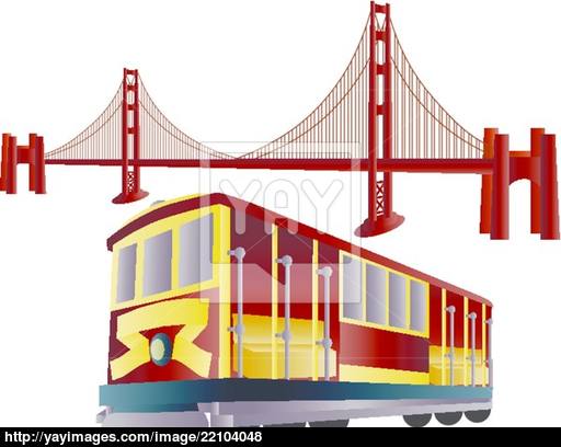 512x408 San Francisco Cable Car And Golden Gate Bridge Vector