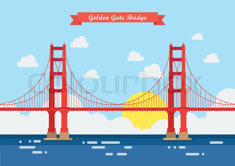 800x565 Flat Style Golden Gate Bridge. Vector Illustration Stock Vector