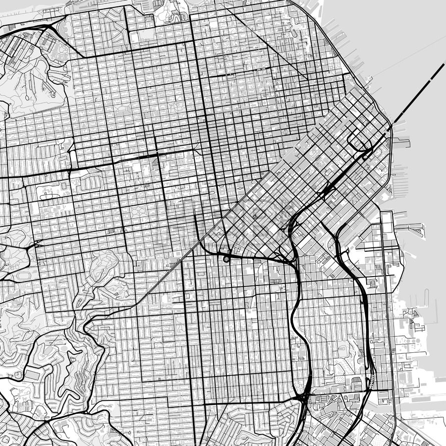 900x900 Downtown Map Of San Francisco, Light Maps Vector Downloads