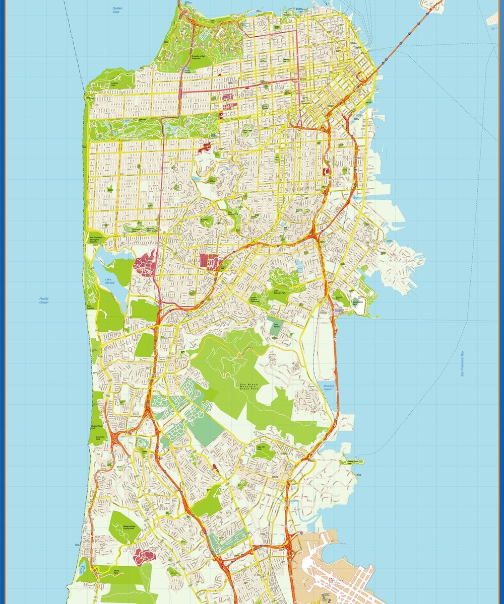 1000x1200 Find San Francisco Vector Map. Eps Illustrator Vector City Maps