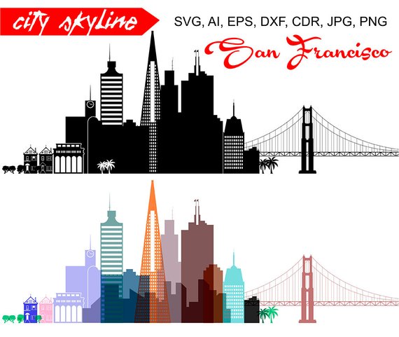 570x481 San Francisco Svg California Vector Skyline Golden Gate Etsy