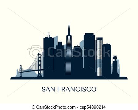 450x357 San Francisco Skyline, Monochrome Silhouette. Vector Illustration.