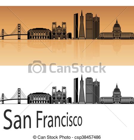 450x470 San Francisco Skyline In Orange Background In Editable Vector File.
