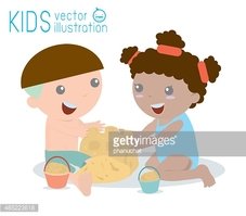 227x199 Illustration Of Kids Building A Sand Castle Vector Stock Vectors