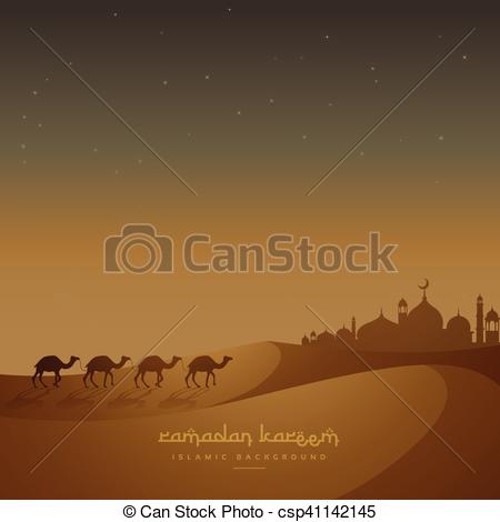450x470 Beautiful Islamic Background With Camels Walking On Sand.