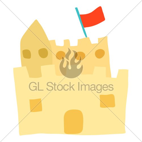 500x500 Summer Vector Illustration Of A Sandcastle With A Flag Gl Stock
