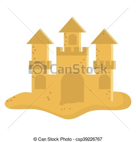 450x470 Flat Design Cute Sandcastle Icon Vector Illustration.