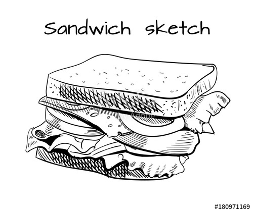 500x420 Sandwich Outline Drawing. Vector Sketch. Stock Image And Royalty